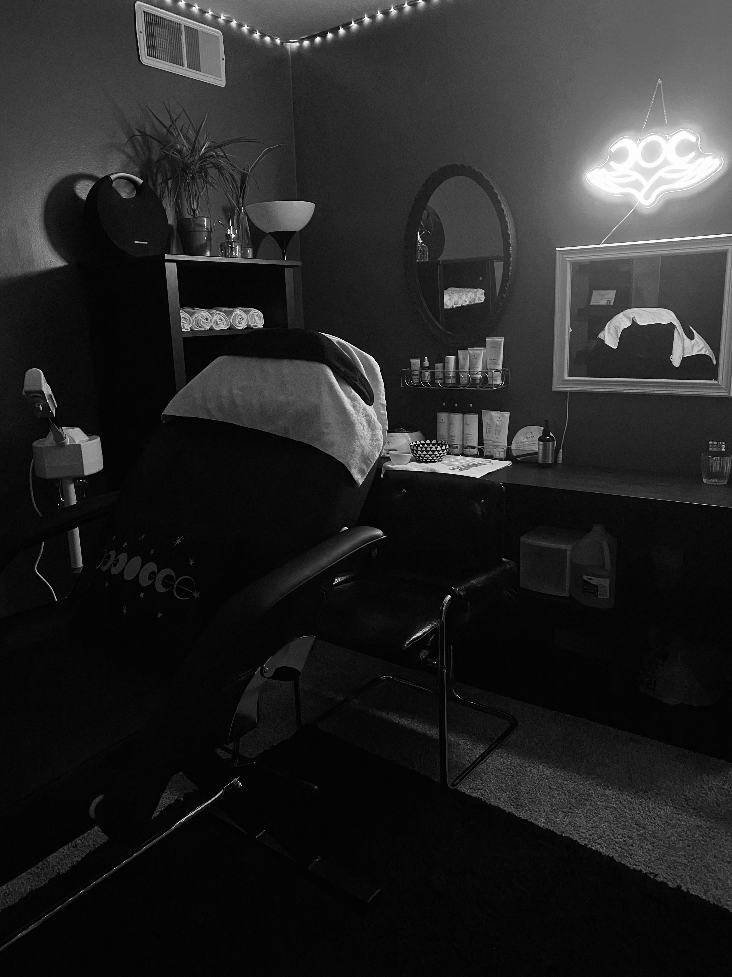 our studio sink with our products displayed above